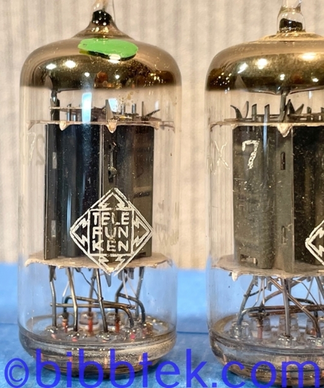 Picture of Telefunken 12AX7 tubes, Ribbed plate, Diamond. Lot of (5), used, tested.