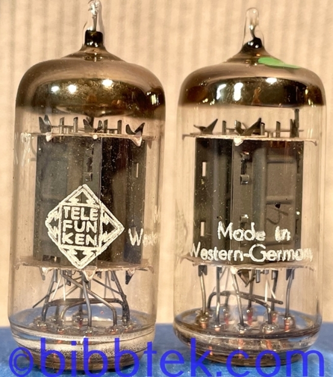 Picture of Telefunken 12AX7 tubes, Ribbed plate, Diamond. Lot of (5), used, tested.