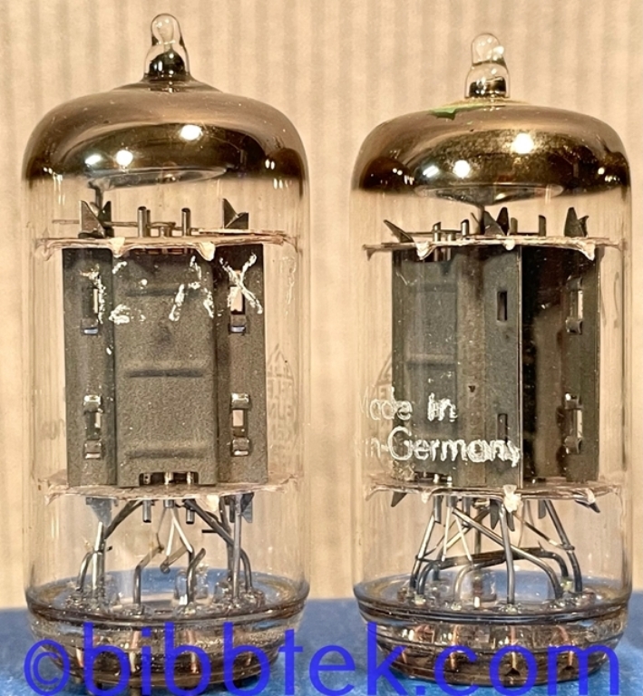 Picture of Telefunken 12AX7 tubes, Ribbed plate, Diamond. Lot of (5), used, tested.