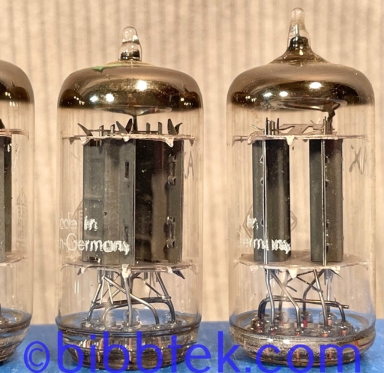 Picture of Telefunken 12AX7 tubes, Ribbed plate, Diamond. Lot of (5), used, tested.